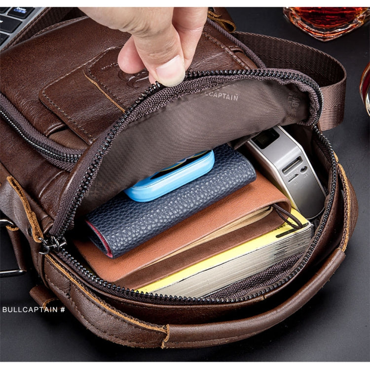 BULL CAPTAIN 777 Men Leather Shoulder Bag First-Layer Cowhide Retro Large Capacity Satchel(Black) - free shipping - PMC TechLife - Order now!