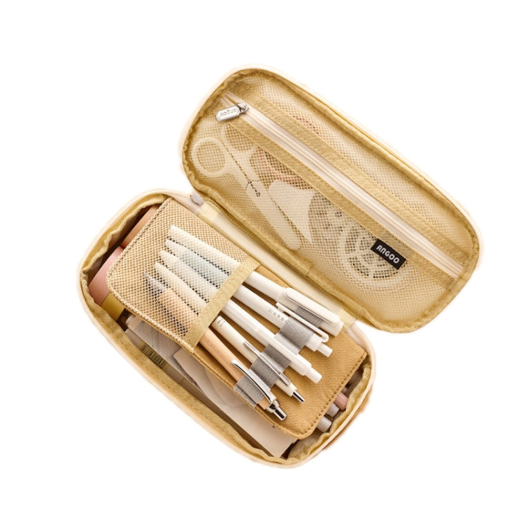 Angoo Cotton And Linen Large Capacity Pencil Stationery Bag(589 Shallow Khaki / Beige) - Pen Holder by Angoo | Online Shopping South Africa | PMC TechLife | Buy Now Pay Later Mobicred