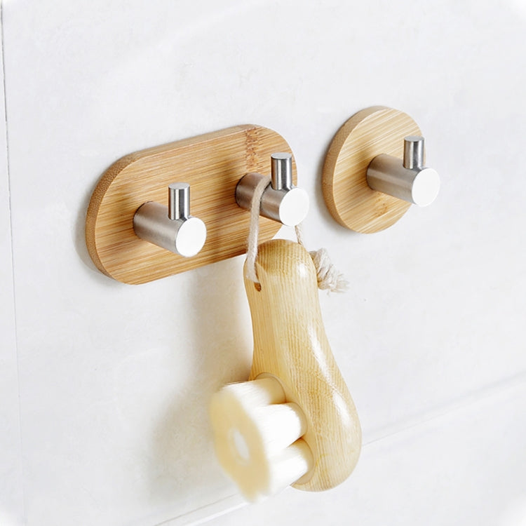 2 PCS Stainless Steel Bamboo Double Row Hook Kitchen Bathroom Door Adhesive Solid Wood Hook(Double Hook) - Shelf & Hooks by PMC TechLife | Online Shopping South Africa | PMC TechLife