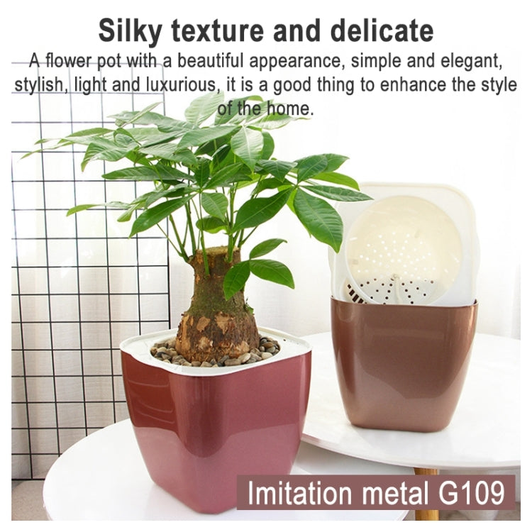 Imitation Metal Colorful Water Storage Plastic Flowerpot, Size: G109 Medium Pot(Square Rose Gold) - free shipping - PMC TechLife - Order now!