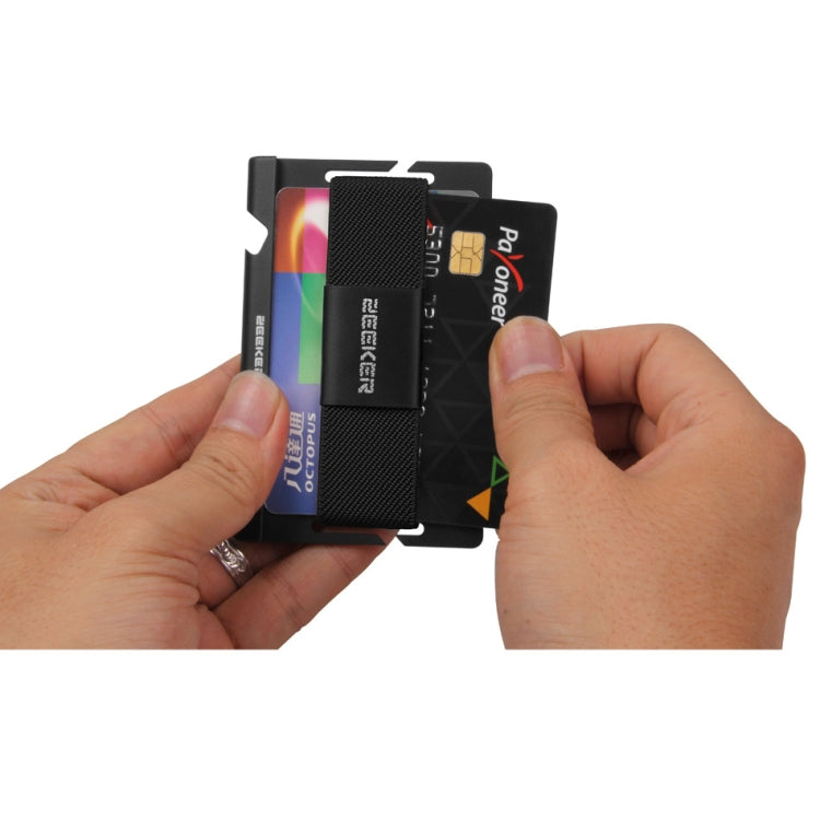 ZEEKER JK03  Aluminum Alloy Card Holder Multi-Function Elastic Band Women And Men Wallet Metal Business Card Holder(Black) - Card & Passport Bags by ZEEKER | Online Shopping South Africa | PMC TechLife