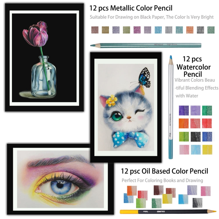 KALOLR YW-PC083  83 in 1 Portable Sketch Tool Water-Soluble Color Lead Metal Color Lead Combination Sketch Drawing Set(Black) - free shipping - PMC TechLife - Order now!