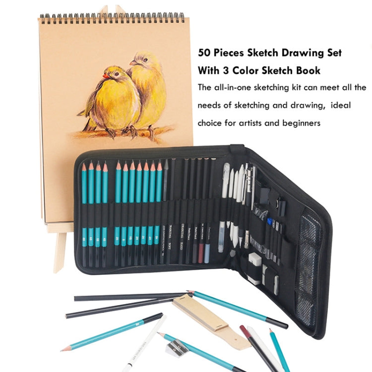 50 in 1 Sketch Pencil Tool Set High-Gloss Metal Pen Carbon Pen Painting Art Set(Black) - Art Supplies by PMC TechLife | Online Shopping South Africa | PMC TechLife