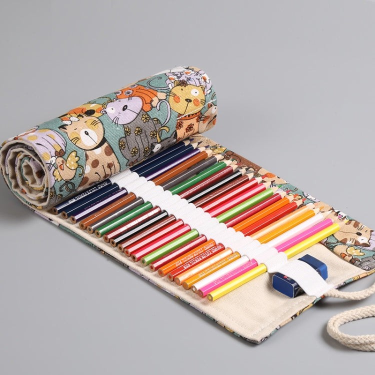 48  Holes Cotton Canvas Large Capacity Pen Curtain Big Face Cute Cat Cartoon Color Pencil Bag - Pen Holder by PMC TechLife | Online Shopping South Africa | PMC TechLife