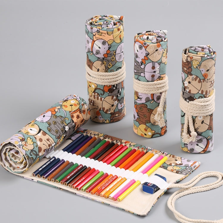 48  Holes Cotton Canvas Large Capacity Pen Curtain Big Face Cute Cat Cartoon Color Pencil Bag - Pen Holder by PMC TechLife | Online Shopping South Africa | PMC TechLife