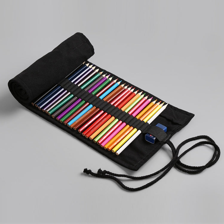 48  Holes Pure Black Handmade Canvas Roll Pen Bag Large Capacity Boy And Girl Sketch Color Pencil Curtain - Pen Holder by PMC TechLife | Online Shopping South Africa | PMC TechLife