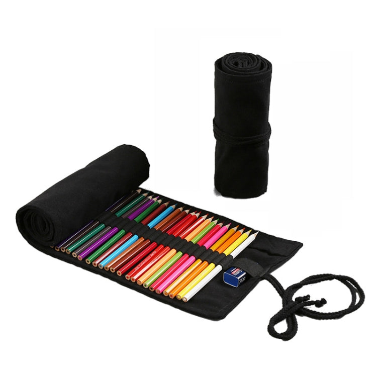 72 Holes  Pure Black Handmade Canvas Roll Pen Bag Large Capacity Boy And Girl Sketch Color Pencil Curtain - Pen Holder by PMC TechLife | Online Shopping South Africa | PMC TechLife | Buy Now Pay Later Mobicred