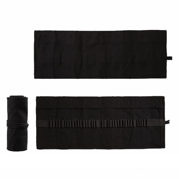 72 Holes  Pure Black Handmade Canvas Roll Pen Bag Large Capacity Boy And Girl Sketch Color Pencil Curtain - Pen Holder by PMC TechLife | Online Shopping South Africa | PMC TechLife | Buy Now Pay Later Mobicred