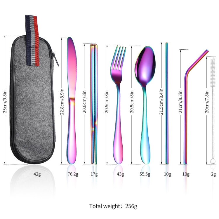 7 in 1 Cutlery Spoon Chopsticks And Straw Set Stainless Steel Portable Cutlery Set, Specification: Black+ Light Bag - free shipping - PMC TechLife - Order now!