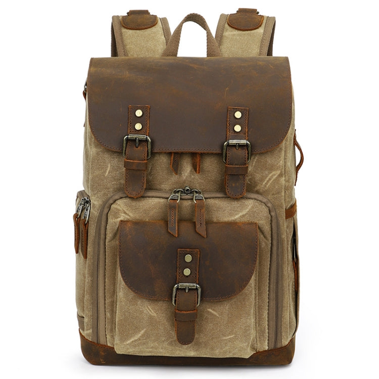 K-86 Casual Shoulder Camera Bag Contrast Waterproof Batik Canvas Single Digital Camera Photo Backpack(Khaki) - Backpack by PMC TechLife | Online Shopping South Africa | PMC TechLife