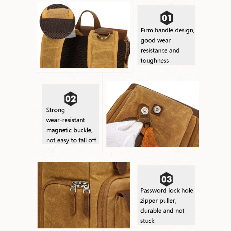 K-86 Casual Shoulder Camera Bag Contrast Waterproof Batik Canvas Single Digital Camera Photo Backpack(Khaki) - Backpack by PMC TechLife | Online Shopping South Africa | PMC TechLife