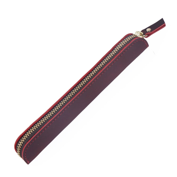 Retro Simple Leather Stylus Leather Zipper Pen Protection Case Crazy Horse Skin Mini Pen Case(Wine Red) - Pen Holder by PMC TechLife | Online Shopping South Africa | PMC TechLife