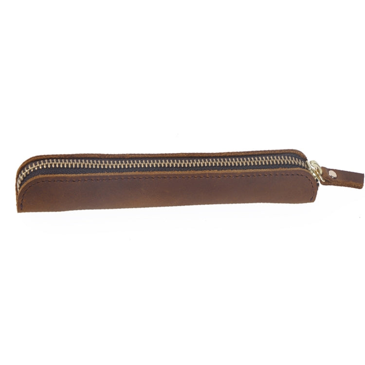 Retro Simple Leather Stylus Leather Zipper Pen Protection Case Crazy Horse Skin Mini Pen Case(Ink Green) - Pen Holder by PMC TechLife | Online Shopping South Africa | PMC TechLife