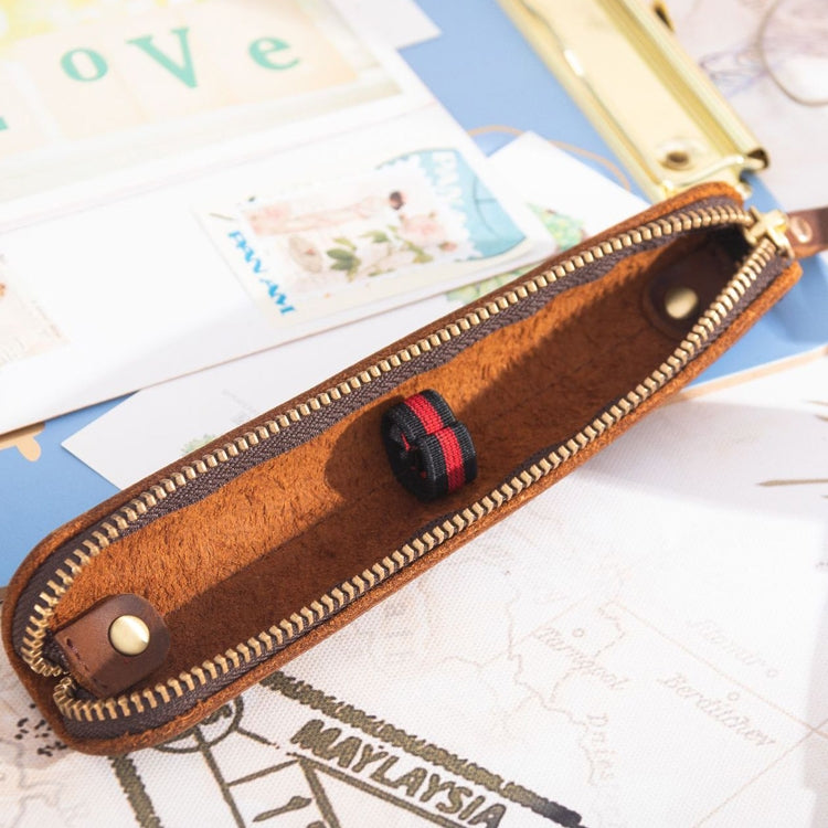 Retro Simple Leather Stylus Leather Zipper Pen Protection Case Crazy Horse Skin Mini Pen Case(Ink Green) - Pen Holder by PMC TechLife | Online Shopping South Africa | PMC TechLife