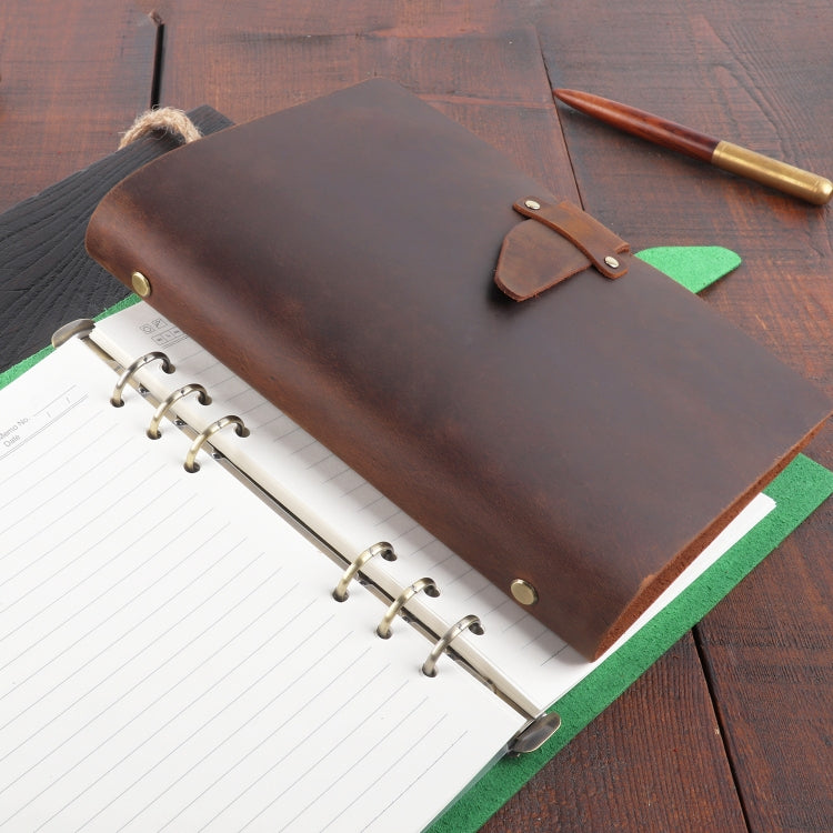A5 Cowhide Retro Loose-Leaf Notebook Diary Office Business Simple Notepad Crazy Horse Leather Handbook(Ink Green) - Notebooks by PMC TechLife | Online Shopping South Africa | PMC TechLife
