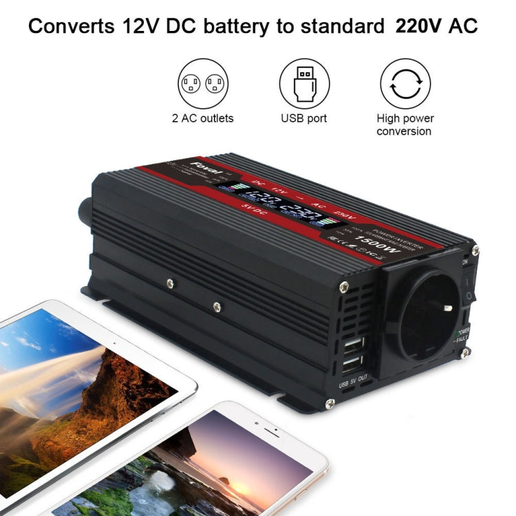 1500W LCD Smart Home Car Inverter 12V To 220V Power Converter - Modified Square Wave by PMC TechLife | Online Shopping South Africa | PMC TechLife