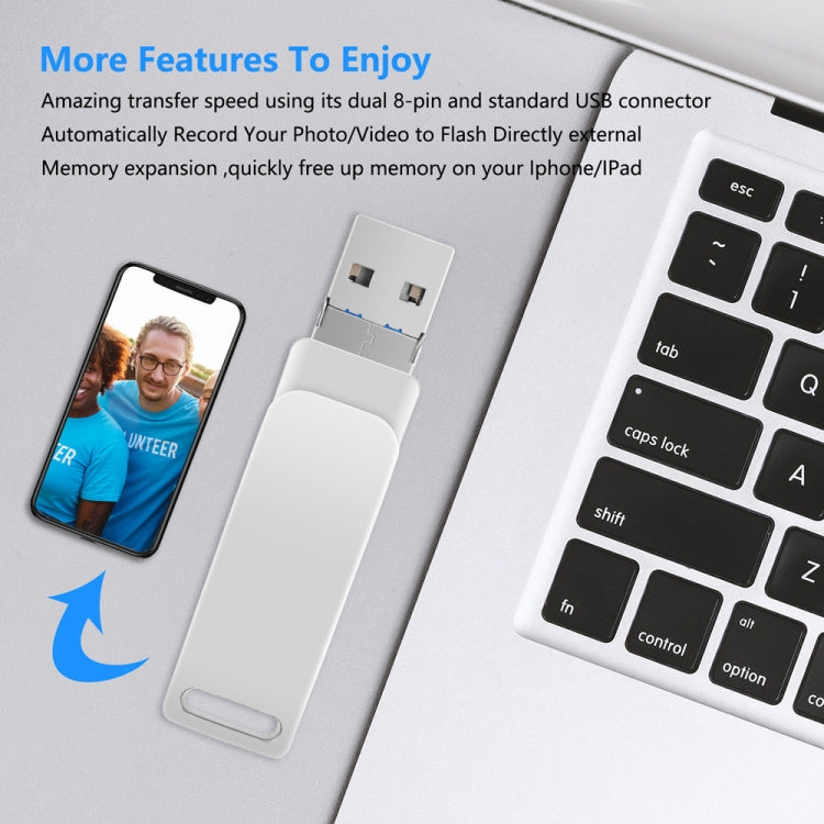 32GB USB 3.0 + 8 Pin + USB-C / Type-C 3 in 1 Phone Computer Metal Rotatable U-Disk(Black) - U Disk & Card Reader by PMC TechLife | Online Shopping South Africa | PMC TechLife