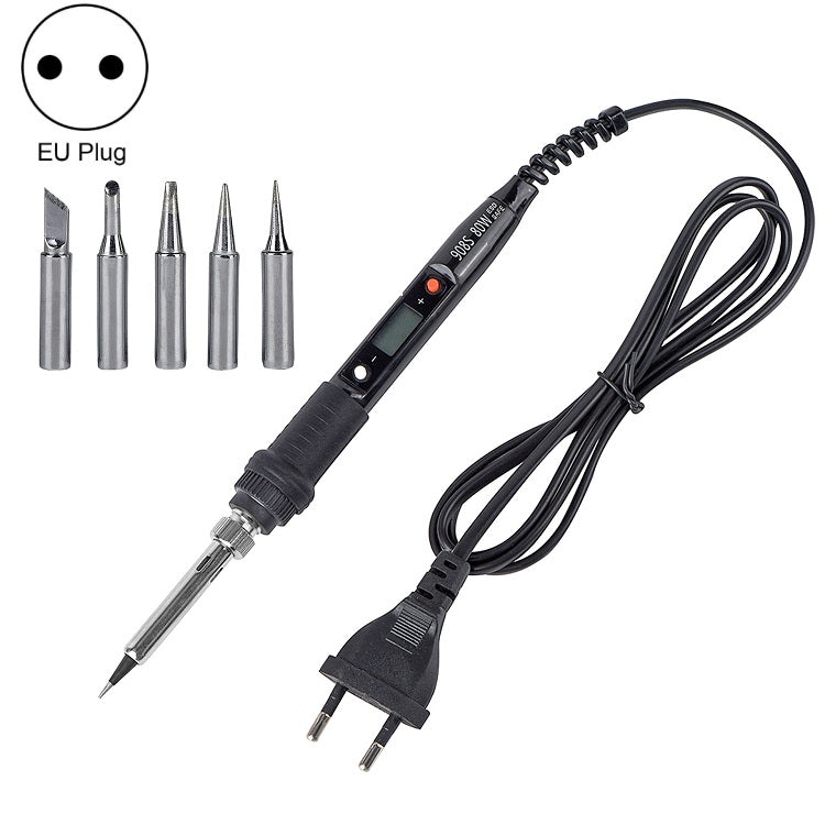 Metallic LCD Temperature Regulating Soldering Iron And Soldering Iron Tip Set Electric Soldering Iron Welding Tool(220V EU Plug Silver Head  Black) - Soldering Iron Set by PMC TechLife | Online Shopping South Africa | PMC TechLife | Buy Now Pay Later Mobicred
