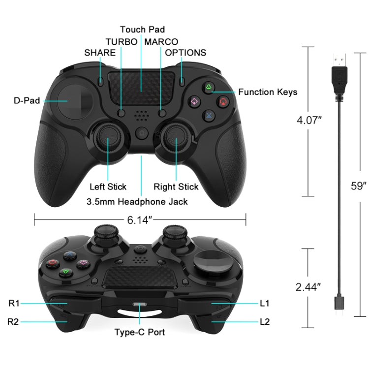 MB-P913 PC Six-Axis Somatosensory Back Key Programming Dual Vibration Bluetooth Gamepad For PS4 Pro(Black White) - Gamepads by PMC TechLife | Online Shopping South Africa | PMC TechLife