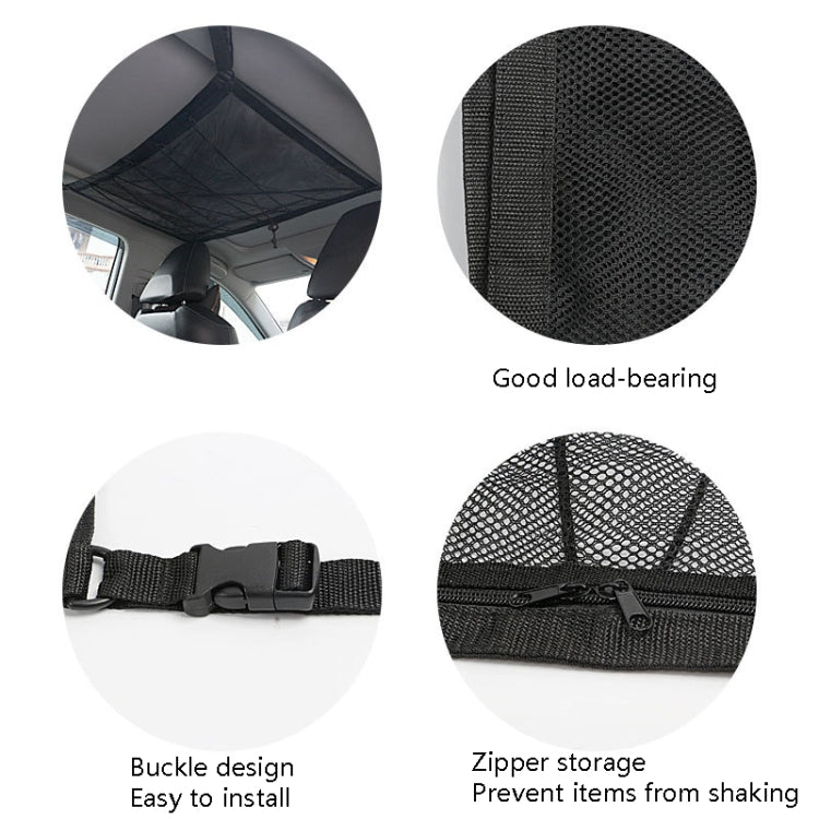 Car Ceiling Storage Net Bag Draw Rope Double-Layer Zipper Car Storage Net Pocket(80x55cm) - Stowing Tidying by PMC TechLife | Online Shopping South Africa | PMC TechLife