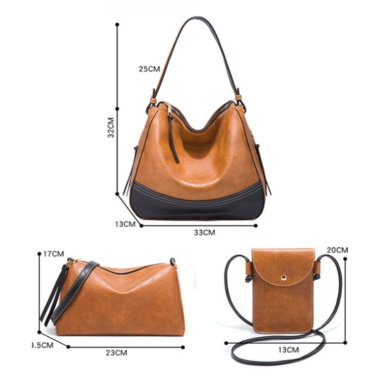 21506 4 in 1 Simple Color-Block Diagonal Handbags Fashion Large Capacity Soft Leather Bags(Brown) - free shipping - PMC TechLife - Order now!