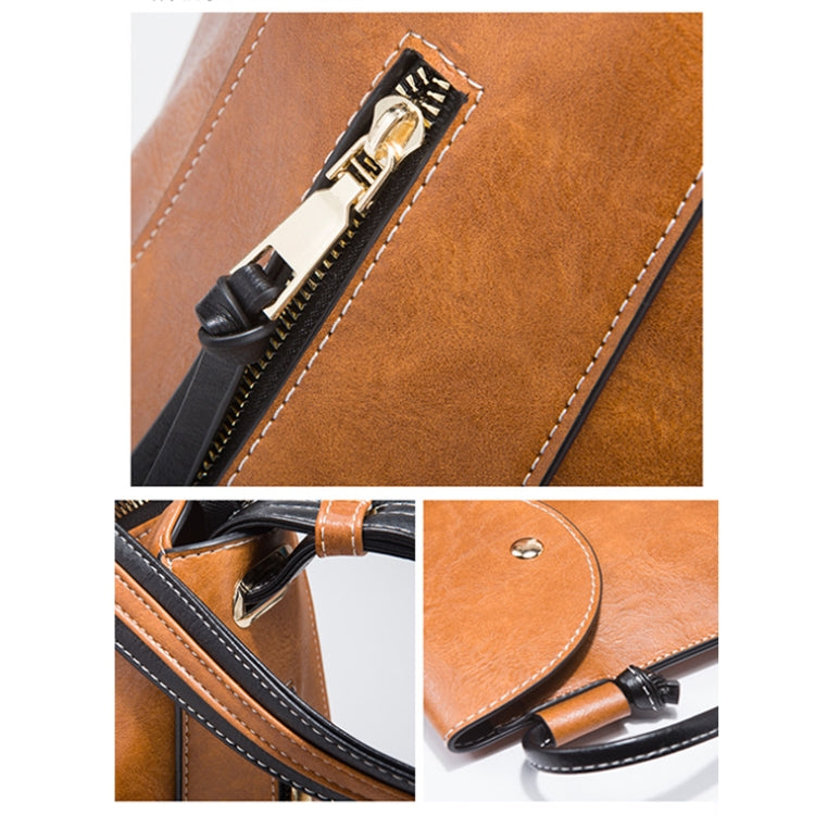 21506 4 in 1 Simple Color-Block Diagonal Handbags Fashion Large Capacity Soft Leather Bags(Brown) - free shipping - PMC TechLife - Order now!