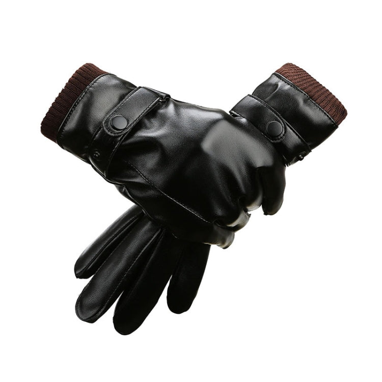 Men Autumn Winter Windproof Warm Plush Lining PU Riding Gloves, Size: Free Size(Black) - Cycling Gloves by PMC TechLife | Online Shopping South Africa | PMC TechLife