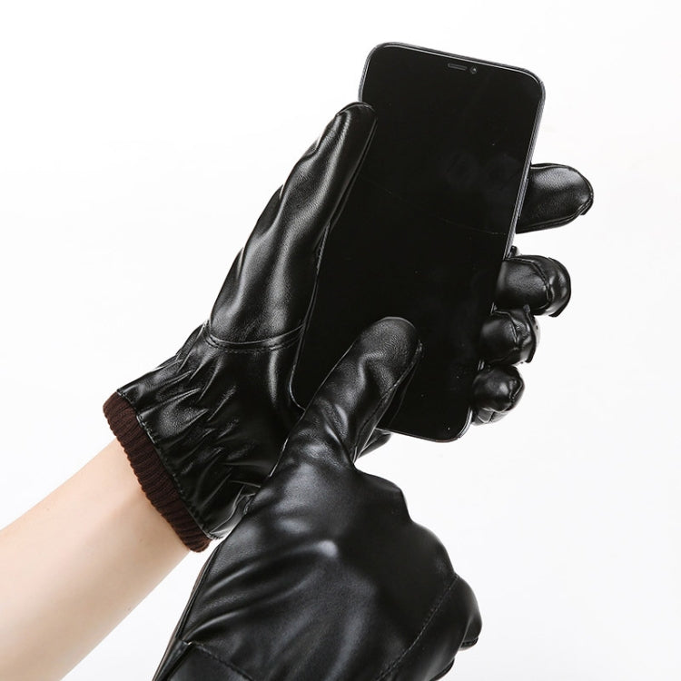 Men Autumn Winter Windproof Warm Plush Lining PU Riding Gloves, Size: Free Size(Black) - Cycling Gloves by PMC TechLife | Online Shopping South Africa | PMC TechLife