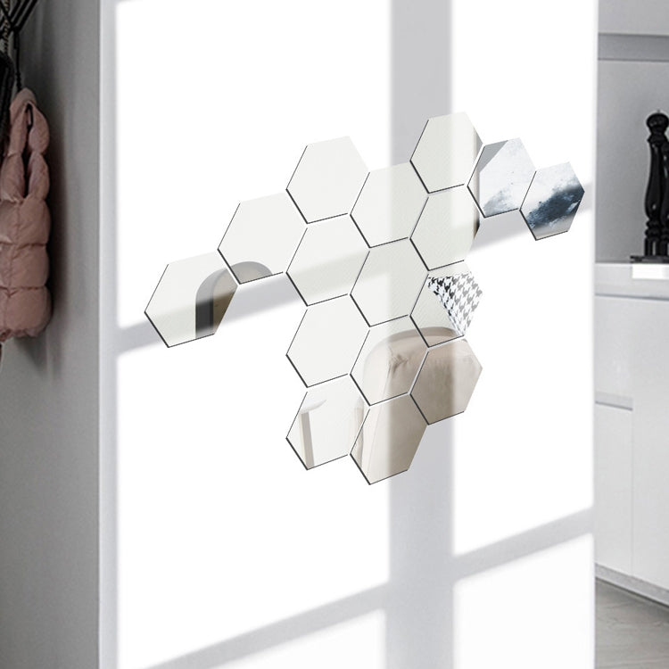 Ym300 16 PCS / Set Home Personal Wall Stickers DIY Acrylic Wall Decorative Mirror(Hexagon Silver) - Decorative Mirrors by PMC TechLife | Online Shopping South Africa | PMC TechLife