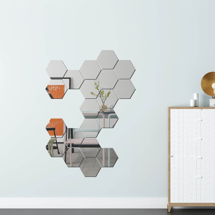Ym300 16 PCS / Set Home Personal Wall Stickers DIY Acrylic Wall Decorative Mirror(Hexagon Silver) - Decorative Mirrors by PMC TechLife | Online Shopping South Africa | PMC TechLife