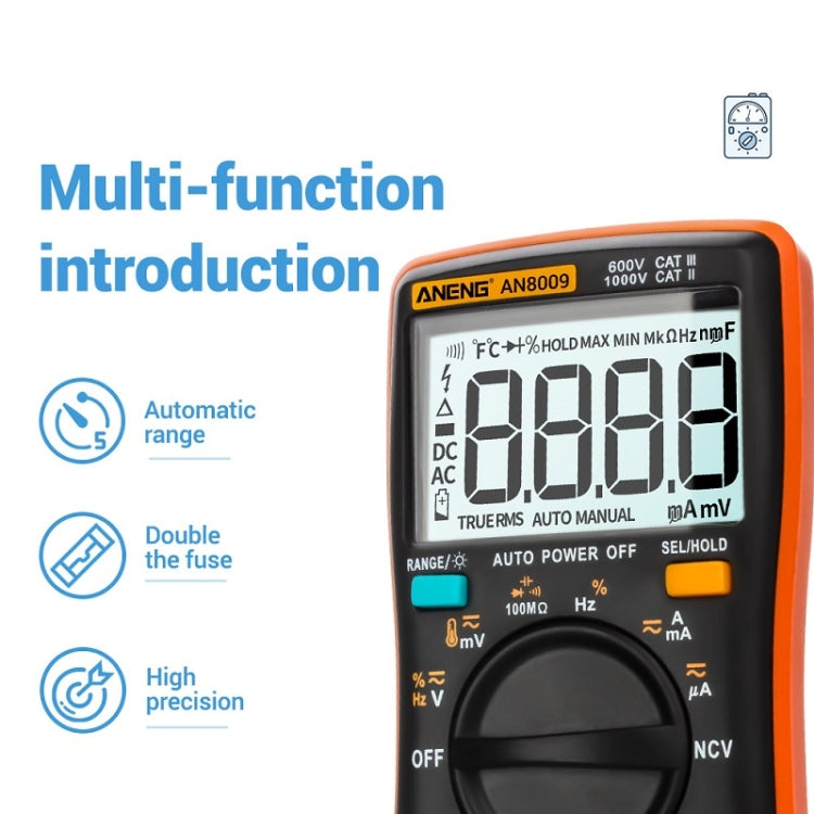 ANENG AN8009 NVC Digital Display Multimeter, Specification: Standard with Cable(Orange) - free shipping - PMC TechLife - Order now!