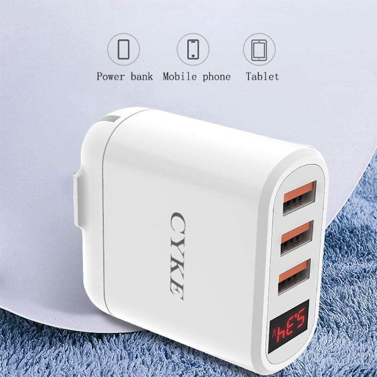 CYKE Smart Digital Display 3-Ports USB Travel Charger(EU Plug-White) - USB Charger by CYKE | Online Shopping South Africa | PMC TechLife | Buy Now Pay Later Mobicred