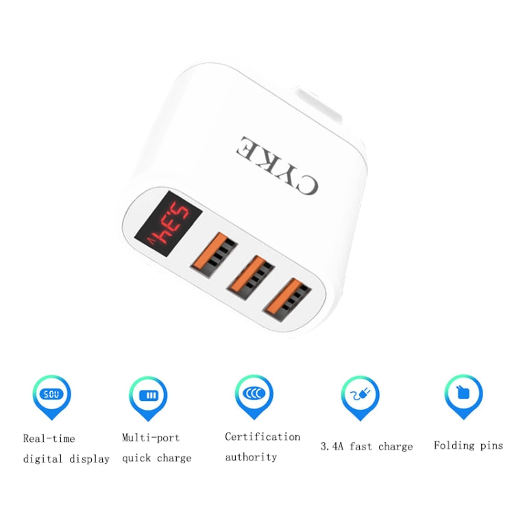 CYKE Smart Digital Display 3-Ports USB Travel Charger(EU Plug-Black) - USB Charger by CYKE | Online Shopping South Africa | PMC TechLife | Buy Now Pay Later Mobicred