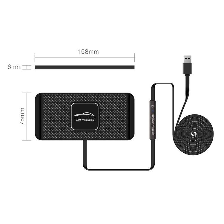 POLMXS C1 15W Car Anti-Skid Mats Wireless Charger With 1m USB Data Cable(Black) - Wireless Charging Pads by POLMXS | Online Shopping South Africa | PMC TechLife | Buy Now Pay Later Mobicred