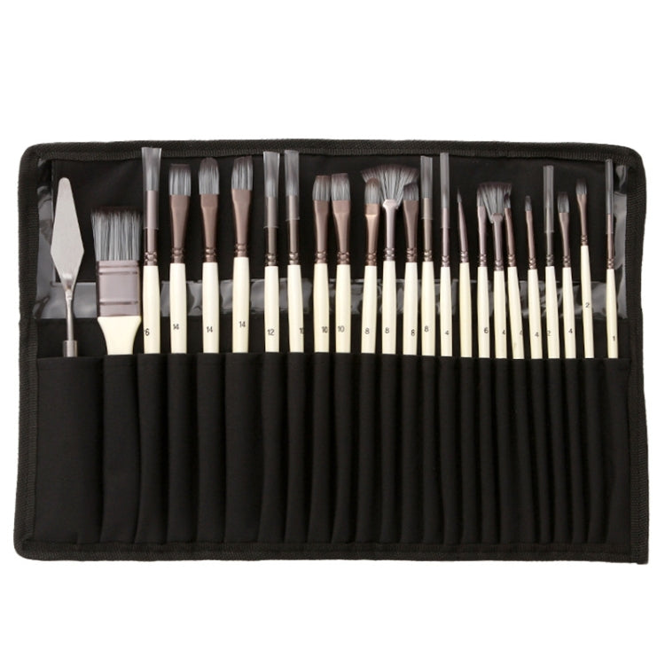 24 PCS/Set Canvas Bag Nylon Wool Gouache Brush Set(Pearl White Pole Black Bag) - Art Supplies by PMC TechLife | Online Shopping South Africa | PMC TechLife