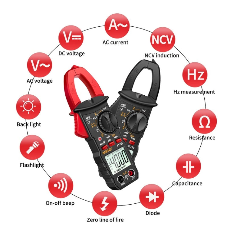ANENG ST180 Digital Display Clamp AC & DC Intelligent Voltage Multimeter(Red) - Digital Multimeter by ANENG | Online Shopping South Africa | PMC TechLife | Buy Now Pay Later Mobicred