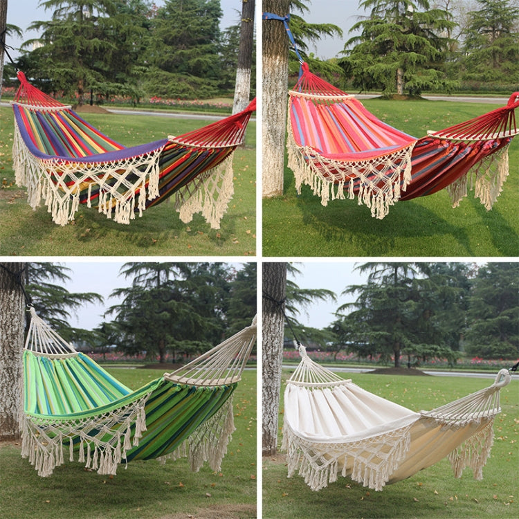200x150cm Double Outdoor Camping Tassel Canvas Hammock with Stick(Pink Stripes) - free shipping - PMC TechLife - Order now!