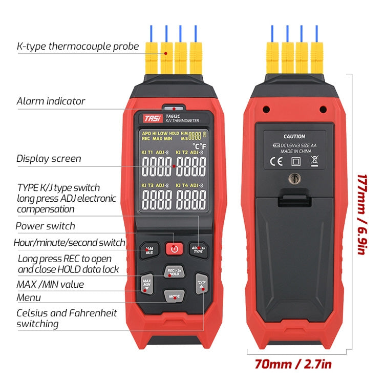 TASI Contact Temperature Meter K-Type Thermocouple Probe Thermometer, Style: TA612C 4 Channels - free shipping - PMC TechLife - Order now!
