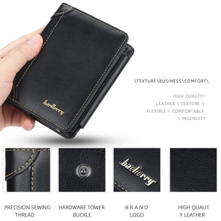 Baellerry D9159 Men Short Tri-Fold Zip Coin Purse Thin Card Holder(Black) - Wallets by Baellerry | Online Shopping South Africa | PMC TechLife | Buy Now Pay Later Mobicred