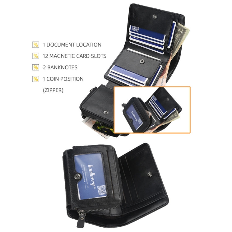 Baellerry D9159 Men Short Tri-Fold Zip Coin Purse Thin Card Holder(Black) - Wallets by Baellerry | Online Shopping South Africa | PMC TechLife | Buy Now Pay Later Mobicred