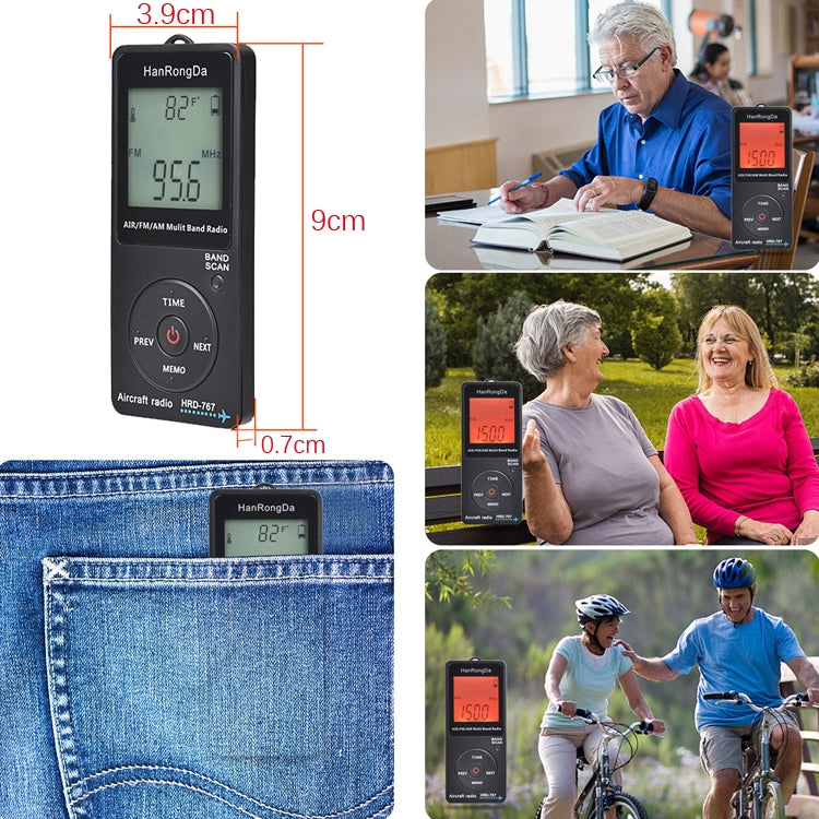 HanRongDa Mini Aviation Band Radio Can Set Automatic Shutdown FM, AM, AIR Radio(Black) - Radio Player by PMC TechLife | Online Shopping South Africa | PMC TechLife