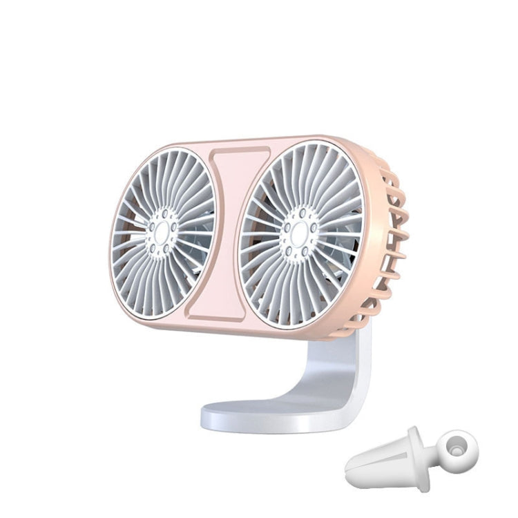 F211 Car Double Head With Led Electric Fan Car Air Outlet Instrument Panel USB Mini Fan(Pink) - Heating & Fans by PMC TechLife | Online Shopping South Africa | PMC TechLife
