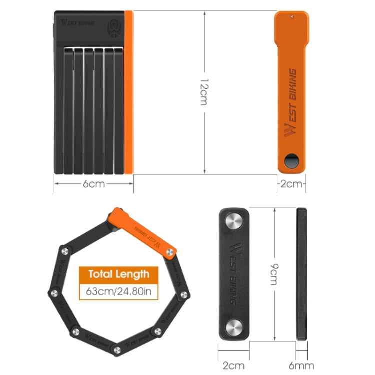 WEST BIKING Bicycle Anti-Theft Lightweight Folding Chain Lock(Black Orange) - free shipping - PMC TechLife - Order now!