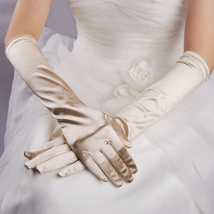 1pair Bride Gloves Satin Long Vintage Travel Sunscreen Dress Wedding Gloves(Champagne) - Others by PMC TechLife | Online Shopping South Africa | PMC TechLife