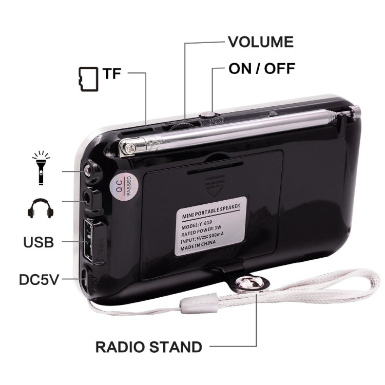 Y-619  FM/AM Mini Radio MP3 Rechargeable Music Player Support TF/SD Card with LED Display(Black) - Radio Player by PMC TechLife | Online Shopping South Africa | PMC TechLife