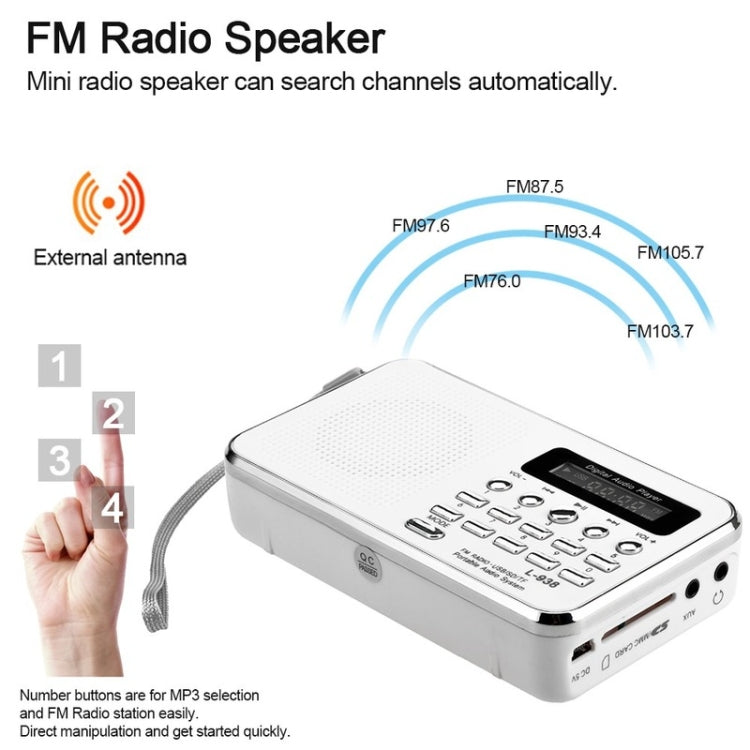 L-938  MP3 Audio Player FM Radio Support  SD MMC Card AUX-IN Earphone-out(Black) - Radio Player by PMC TechLife | Online Shopping South Africa | PMC TechLife
