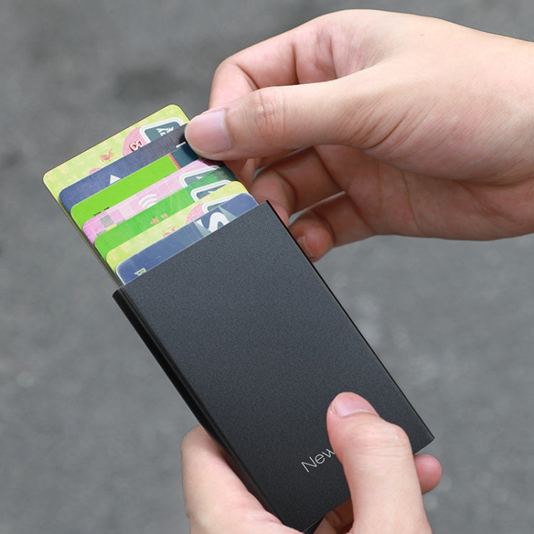 NEWBRING Metal Wallet Automatic Pop-up Anti-degaussing Card Holder, Colour: Black With Back Stickers - free shipping - PMC TechLife - Order now!