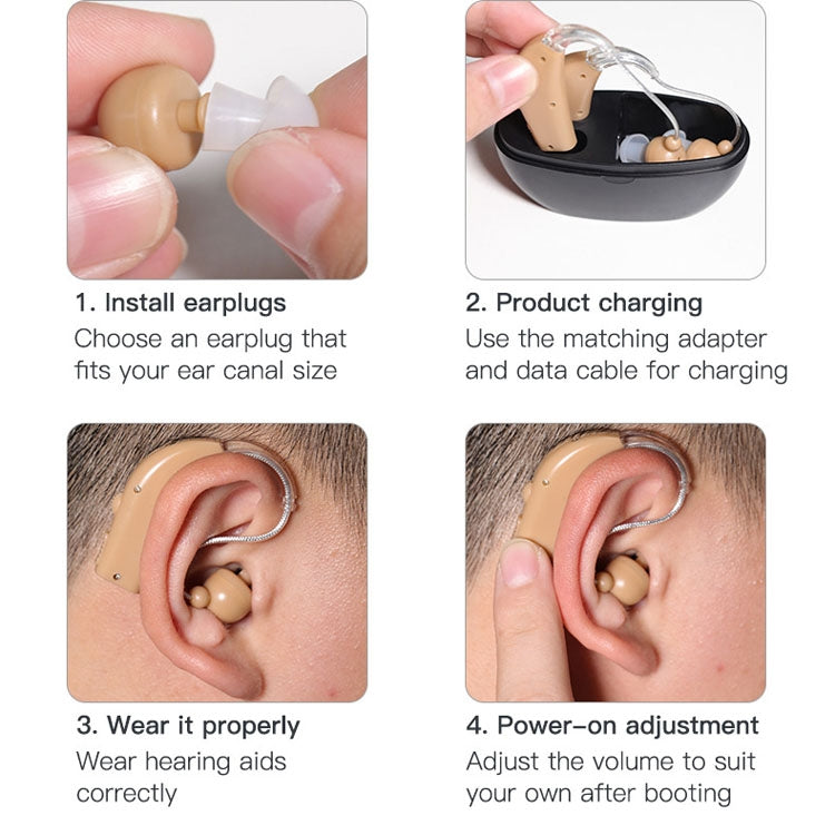 Elderly Use Can Charge Sound Amplifier Hearing Aid, Specification: US Plug(Skin Color Double Machine+Black Charging Bin) - Hearing Aids by PMC TechLife | Online Shopping South Africa | PMC TechLife