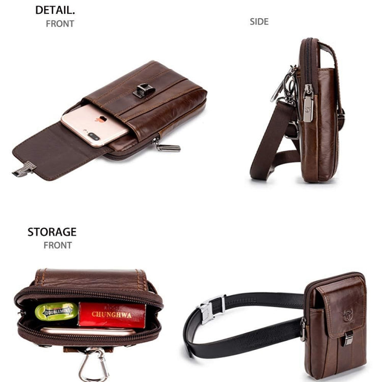 BULL CAPTAIN Multifunctional Leather Mobile Phone Small Waist Bag For Men(Vertical Brown) - free shipping - PMC TechLife - Order now!