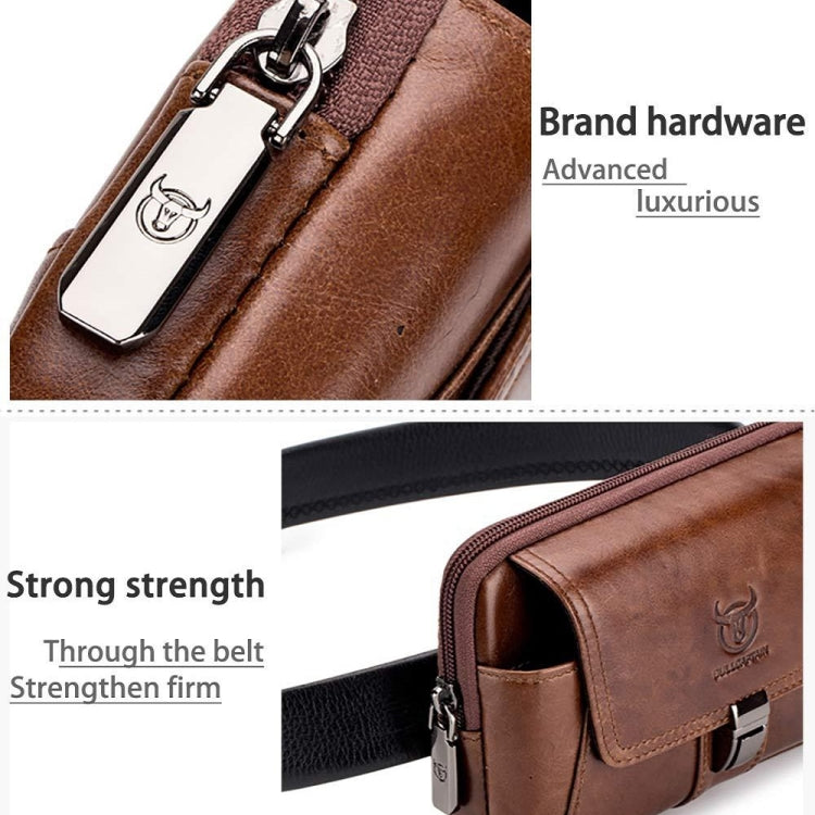 BULL CAPTAIN Multifunctional Leather Mobile Phone Small Waist Bag For Men(Vertical Brown) - free shipping - PMC TechLife - Order now!